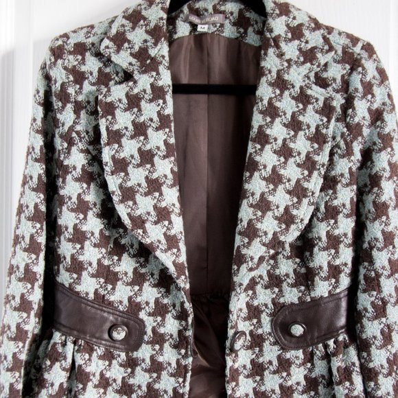 Vintage LOUIS VERDAD Women Check blazer jacket Leather Accent Small - Picture 2 of 6